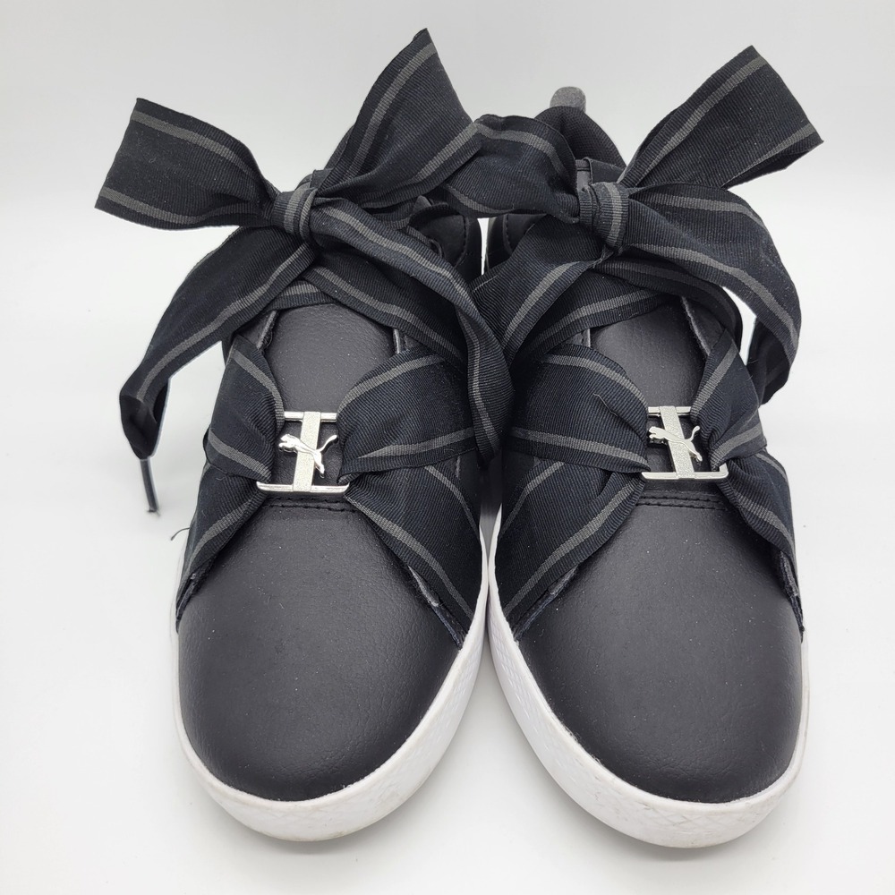 Puma Smash Buckle Black Ribbon Lace Sneakers 368081-01 Womens 8.5 Coquette